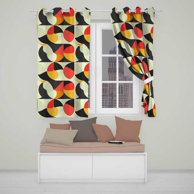 Modern Abstract Rounded Shapes Minimal Seamless Pattern Readymade Eyelet Ring Top Thermal 100% Blackout Curtains - image 1