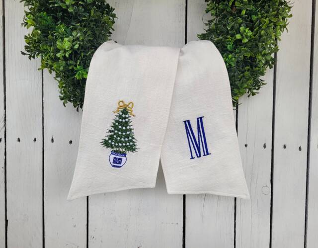 Chinoiserie Wreath Sash, Christmas Tree Door Personalized Sash - image 1
