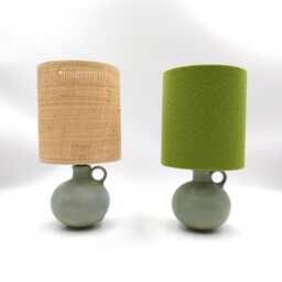 Handmade Stoneware Table Lamp Green Patina Ceramic With Raffia Shade - thumbnail 4
