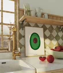 Avocado Art Print, Retro Kitchen Illustration, Bar Cart Decor - thumbnail 1