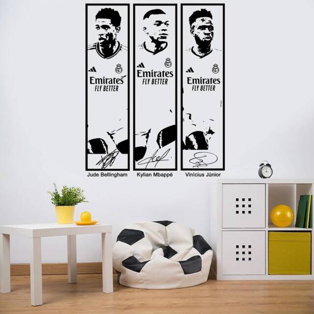 Real Madrid Trio Vinyl Wall Decal - Mbapp??, Vinicius Jr, Bellingham - image 1