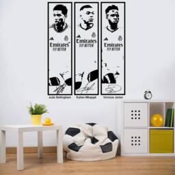 Real Madrid Trio Vinyl Wall Decal - Mbapp??, Vinicius Jr, Bellingham - thumbnail 1