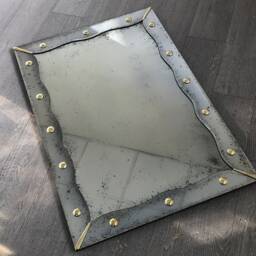 Handmade Antiqued Beveled Wall Mirror Large Frameless Brass Detail - thumbnail 4