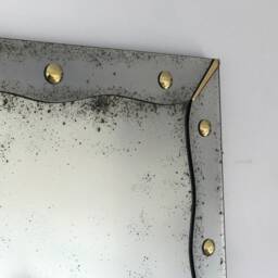 Handmade Antiqued Beveled Wall Mirror Large Frameless Brass Detail - thumbnail 3