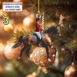 Custom Name Equestrian Girl Ride A Horse Christmas Ornament, Tree Hanging Decor, Flat 2D Ornament Acrylic/ Wooden - thumbnail 3