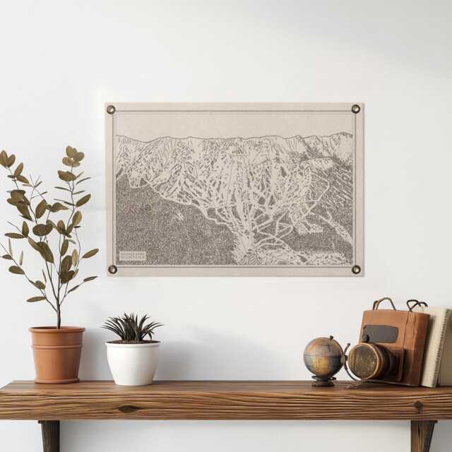 Bridger Bowl Montana Mountain Trail Map Felt Poster Banner - Vintage Ski Snowboard Wall Art Gift. Flag Pennant Home Decor Usa Handmade - image 1