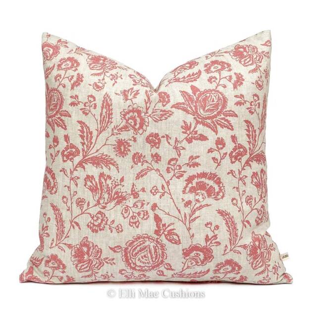 Cabbages & Roses Provence Toile Raspberry Designer Fabric Cushion Pillow Cover - image 1