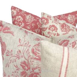 Cabbages & Roses Provence Toile Raspberry Designer Fabric Cushion Pillow Cover - thumbnail 4