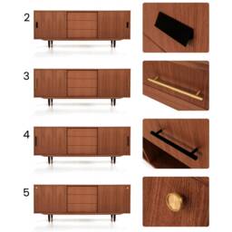 Mid-Century Sideboard, Dresser, Commode, Credenza Made Of Oak Vaneer - Teak Colour Livlo T-S05 - thumbnail 3