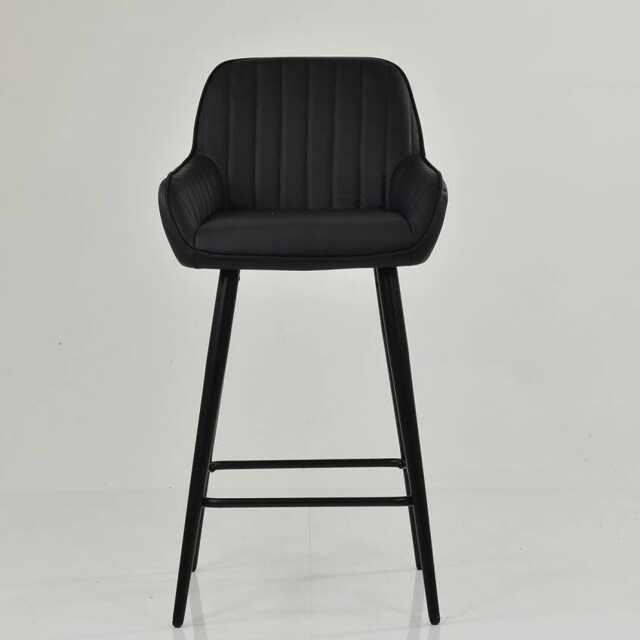 Black Faux Leather Bar Stool With Backrest - Breakfast & Kitchen Stool, Industrial Vintage Base - image 1