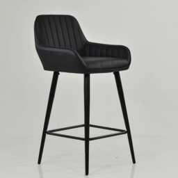 Black Faux Leather Bar Stool With Backrest - Breakfast & Kitchen Stool, Industrial Vintage Base - thumbnail 2