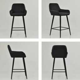 Black Faux Leather Bar Stool With Backrest - Breakfast & Kitchen Stool, Industrial Vintage Base - thumbnail 4