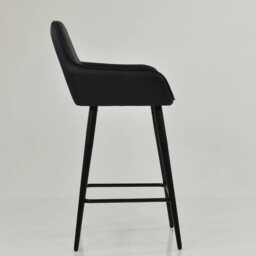Black Faux Leather Bar Stool With Backrest - Breakfast & Kitchen Stool, Industrial Vintage Base - thumbnail 3