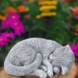 Concrete Curled Cat Statue Lying Figurine Stone Garden Sculpture Indoor Pet Memorial Ornament Cement Yard Decor Gift For Lover - thumbnail 3