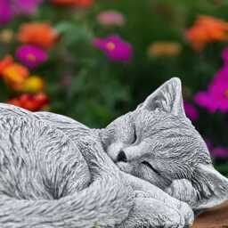 Concrete Curled Cat Statue Lying Figurine Stone Garden Sculpture Indoor Pet Memorial Ornament Cement Yard Decor Gift For Lover - thumbnail 2