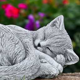 Concrete Curled Cat Statue Lying Figurine Stone Garden Sculpture Indoor Pet Memorial Ornament Cement Yard Decor Gift For Lover - thumbnail 4