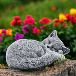 Concrete Curled Cat Statue Lying Figurine Stone Garden Sculpture Indoor Pet Memorial Ornament Cement Yard Decor Gift For Lover - thumbnail 1