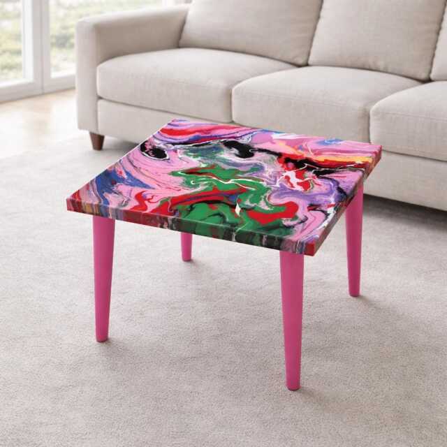 Handmade Epoxy Resin Coffee Table Colorful Abstract Pop Art End Table - image 1