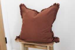 Brown Cotton Fringe Cushion Terracotta Linen Pillow With Feather Insert - 45x45cm - thumbnail 1