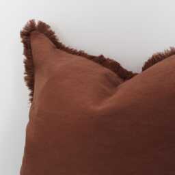 Brown Cotton Fringe Cushion Terracotta Linen Pillow With Feather Insert - 45x45cm - thumbnail 3