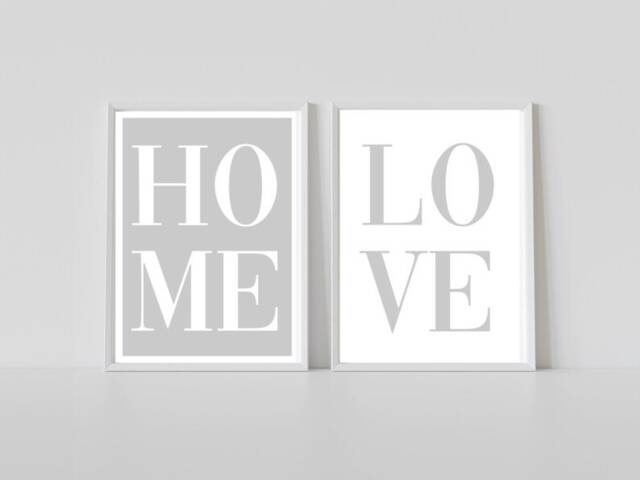 Set Of 2 Home Prints, Home Wall Art, Grey Prints, Neutral Prints, Love Print, Neutral Art, Grey Art, Home Sweet Print - image 1