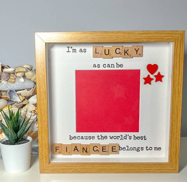 Lucky As Can Be Fiance Fiancee Scrabble Art Frame Photo Handcrafted Birthday Christmas Gift -Valentine's Day Anniversary Present - image 1