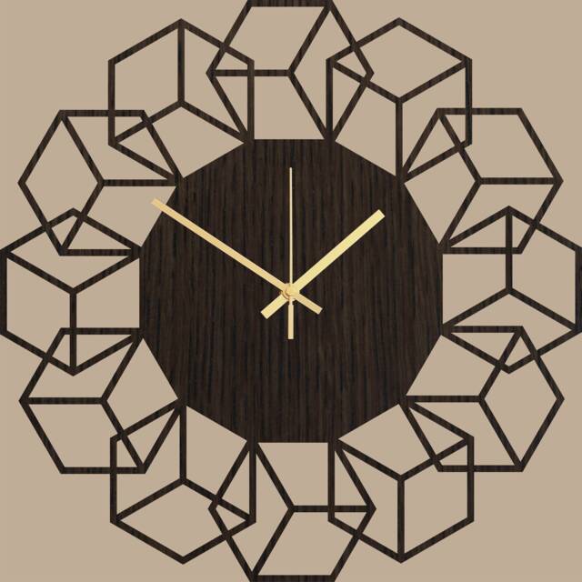 Unique Abstract Style Wood Wall Clock Cubeflower, Modern Living Room Clock, Geometric Decor For Wall, Silent Natural Oak Rustic Clocks - image 1