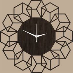 Unique Abstract Style Wood Wall Clock Cubeflower, Modern Living Room Clock, Geometric Decor For Wall, Silent Natural Oak Rustic Clocks - thumbnail 3
