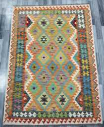 Kilim Rug Classic, Handmade Artisan Afghan Turkish, Scandinavian, Navajo, Bohemian Flatweave, Natural Wool 203x146 cm - thumbnail 1