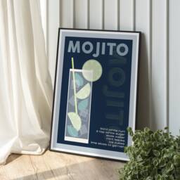 Mojito Cocktail Recipe Print - Bar Prints, Retro Print, Gifts, Cart, Eclectic Decor - thumbnail 1