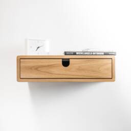 Floating Nightstand in Oak With 1 Drawer, Straight Forehead - thumbnail 1