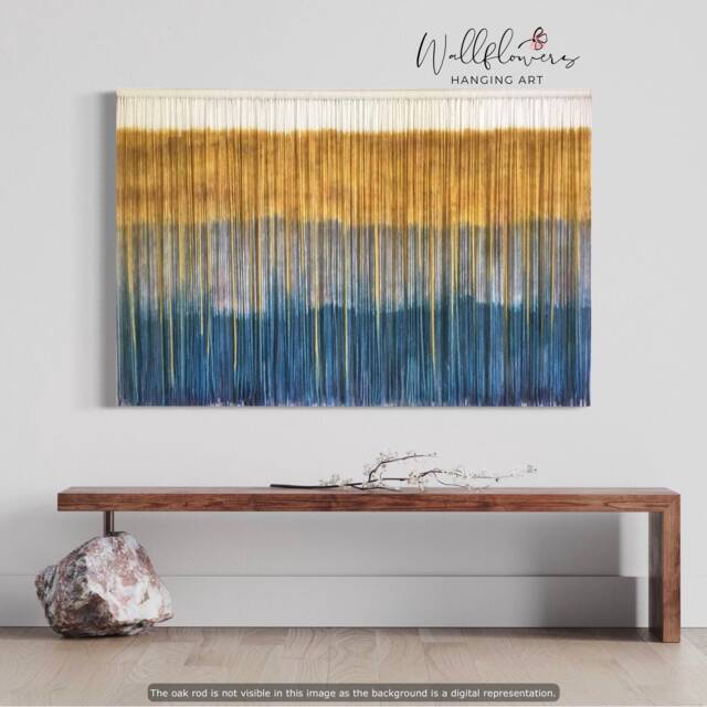 Dyed Fiber Art Tapestry - Custom Boho Wall Hanging Mustard, Grey, Teal - image 1