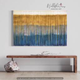 Dyed Fiber Art Tapestry - Custom Boho Wall Hanging Mustard, Grey, Teal