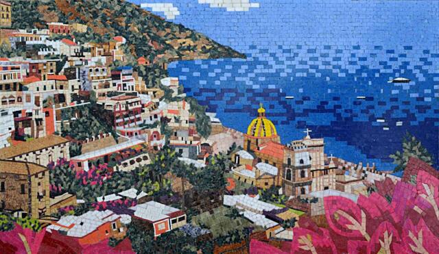 Handmade Mosaic - Village Seascape Living Room Wall Decorative Art Scenery For Home Decor