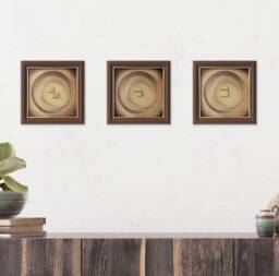 Geometric String Art Set Of 3 With Relief - Gold & Brown Framed Wall Decor - thumbnail 1