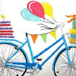 Birthday Bike Pillow Cover, Embroidered Bicycle Pillow - thumbnail 2