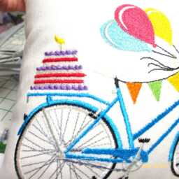 Birthday Bike Pillow Cover, Embroidered Bicycle Pillow - thumbnail 3