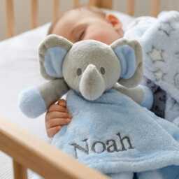 Personalised Blue Elephant Baby Comforter
