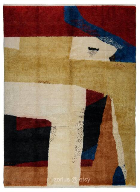 Abstract Tulu Rug Red, Blue, Yellow, Hand-Woven Wool Pile - image 1