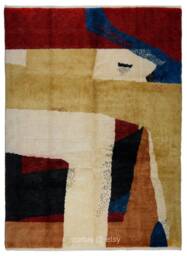 Abstract Tulu Rug Red, Blue, Yellow, Hand-Woven Wool Pile - thumbnail 1