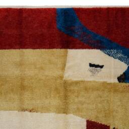 Abstract Tulu Rug Red, Blue, Yellow, Hand-Woven Wool Pile - thumbnail 2