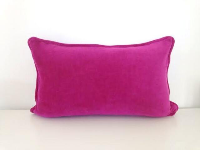 Fuchsia Velvet Throw Pillow Cover, Lumbar Pink Cushion - image 1