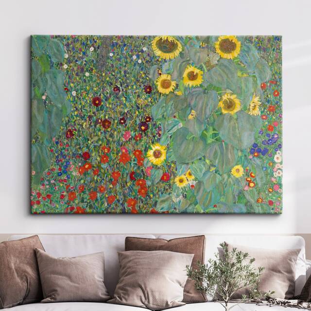 Farm Garden With Sunflowers Gustav Klimt Abstract Oil Painting Wall Art Framed Canvas Poster Print Home Kitchen Office Living Bedroom Decor - image 1