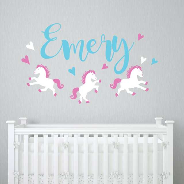 Horses Name Wall Decal, Fancy Horse Any Word Custom Decal For Nursery, Name Stickers, Choose Fonts - image 1
