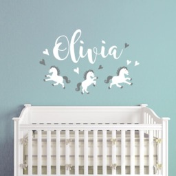 Horses Name Wall Decal, Fancy Horse Any Word Custom Decal For Nursery, Name Stickers, Choose Fonts - thumbnail 2