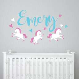 Horses Name Wall Decal, Fancy Horse Any Word Custom Decal For Nursery, Name Stickers, Choose Fonts - thumbnail 1