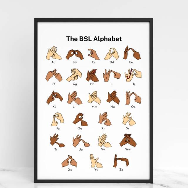 Bsl Alphabet Print British Sign Language Wall Art, Different Skin Tones, Abc - image 1
