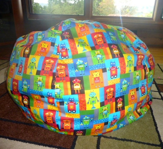 Robot Bean Bag Chair Cover, Blocks, Blue, Yellow, Green, Red, Orange, Multi Color, Shapes, Gears, Robots, Etsy Kids, Gifts Under 75 - image 1