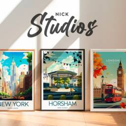 Horsham Travel Print - West Sussex, Poster, Gift, Bandstand, Carfax, Birthday Present, Custom Text - thumbnail 2