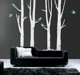 Birch Trees Wall Decal Winter Birds Gift Birds Vinyl Decal, Art Decor, Tree Decals, Nursery Children Decor - thumbnail 2